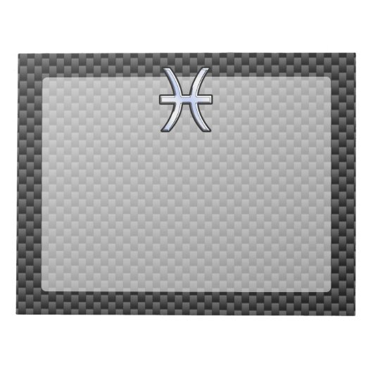 Silver Pisces Zodiac Sign on Carbon Fibre Print Notitieblok (Voorkant)