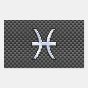 Silver Pisces Zodiac Sign on Carbon Fibre Print Rechthoekige Sticker