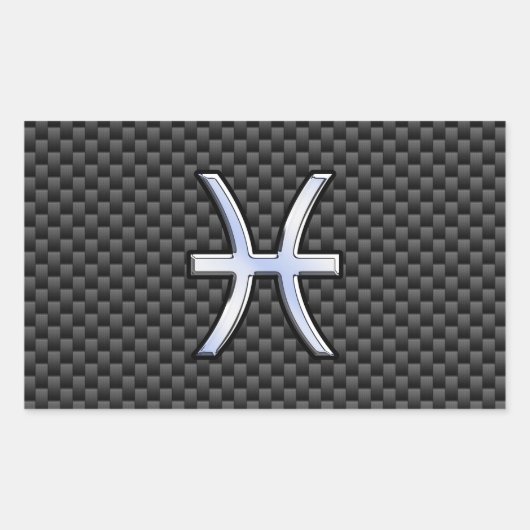 Silver Pisces Zodiac Sign on Carbon Fibre Print Rechthoekige Sticker (Voorkant)
