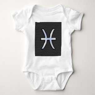 Silver Pisces Zodiac Sign on Carbon Fibre Print Romper