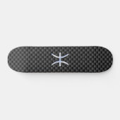 Silver Pisces Zodiac Sign on Carbon Fibre Print Skateboard (Horizontaal)