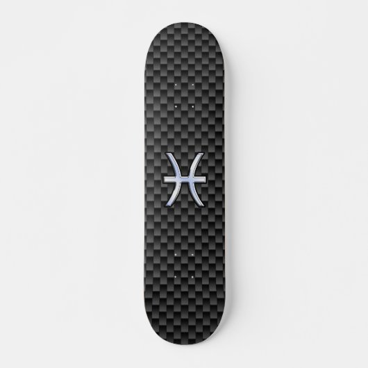 Silver Pisces Zodiac Sign on Carbon Fibre Print Skateboard (Voorkant)