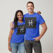 Silver Pisces Zodiac Sign on Carbon Fibre Print T-shirt (Unisex)