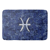 Silver Pisces Zodiac Symbol Navy Blue Digital Camo Badmat (Voorkant)
