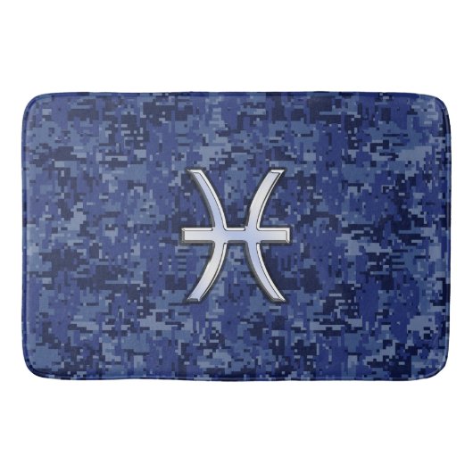 Silver Pisces Zodiac Symbol Navy Blue Digital Camo Badmat (Voorkant)