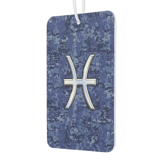 Silver Pisces Zodiac Symbol Navy Blue Digital Camo Luchtverfrisser (Links)