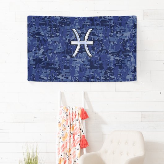 Silver Pisces Zodiac Symbol Navy Blue Digital Camo Spandoek (Insitu)