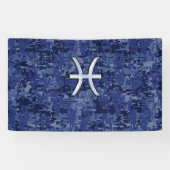 Silver Pisces Zodiac Symbol Navy Blue Digital Camo Spandoek (Horizontaal)