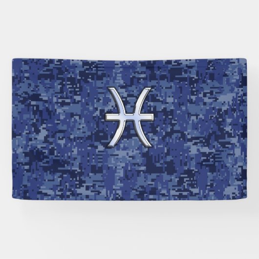 Silver Pisces Zodiac Symbol Navy Blue Digital Camo Spandoek (Horizontaal)