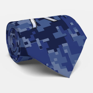 Silver Pisces Zodiac Symbol Navy Blue Digital Camo Stropdas