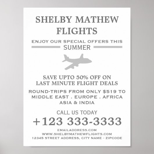 Silver Plane Icon, Adverteren vliegtuig Poster (Voorkant)