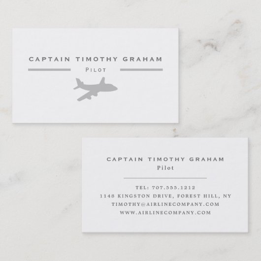 Silver Plane Icon, Flight Steward & Pilot Visitekaartje (Voorkant / Achterkant)