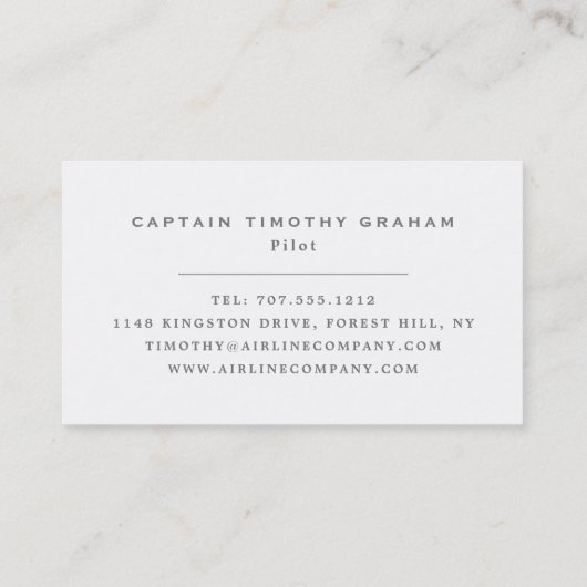 Silver Plane Icon, Flight Steward & Pilot Visitekaartje (Achterkant)