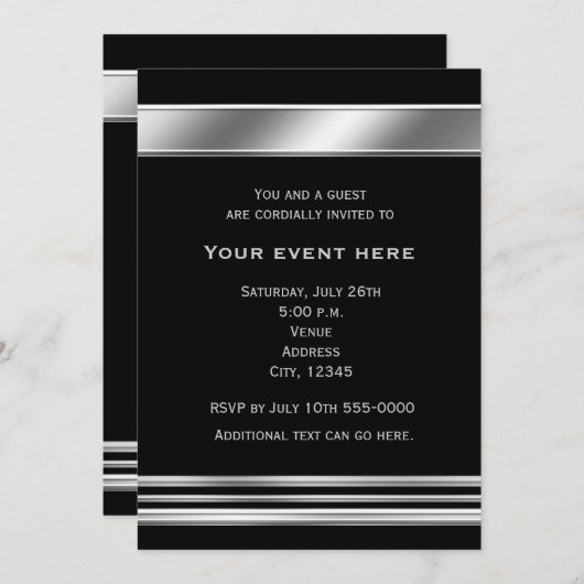 Silver Platinum Shine Elegant Event Uitnodiging (Voorkant / Achterkant)