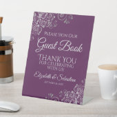Silver & Plum Please Sign our Guest Book Sign Reclamebord Met Voetstuk (Insitu)