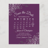 Silver Plum Purple Wedding Save the Date Calendar Aankondigingskaart (Voorkant)