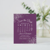 Silver Plum Purple Wedding Save the Date Calendar Aankondigingskaart (Staand voorkant)