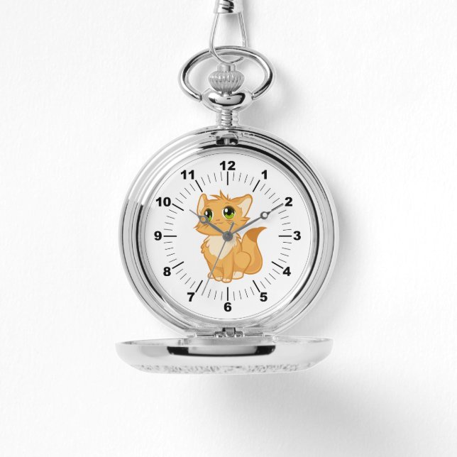 Silver Pocket Watch Schattige Cat Horloge (Voorkant)