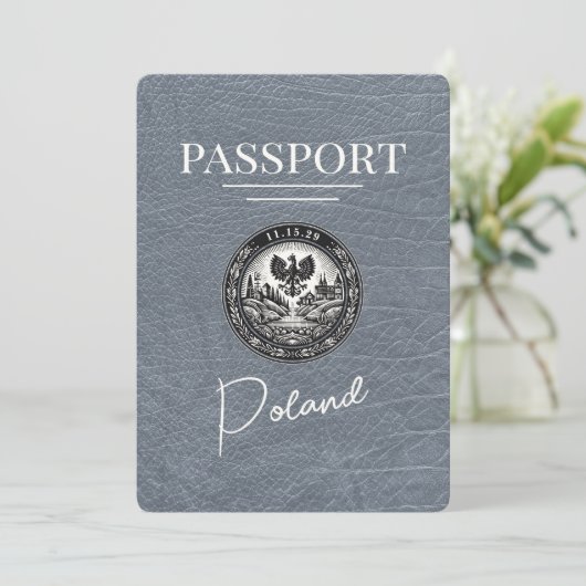Silver Poland Passport Save the Date (Staand voorkant)