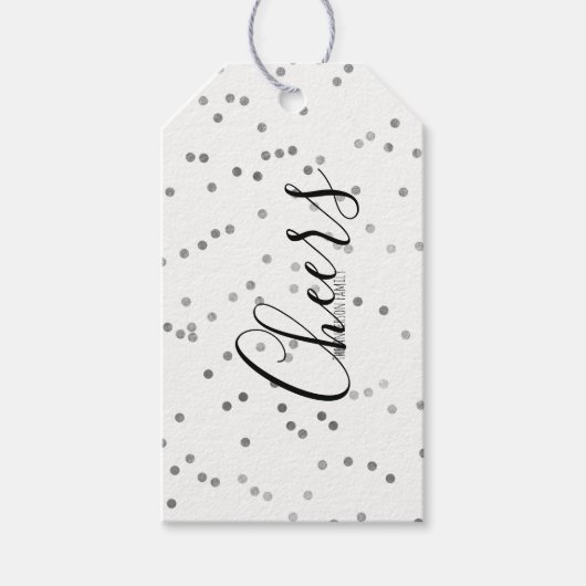 Silver Polka Dot Confetti Happy New Year Gift Labe Cadeaulabel (Voorkant)