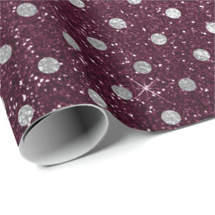 Silver Polka Dots Gray Glitter Beet Burgundy Cadeaupapier
