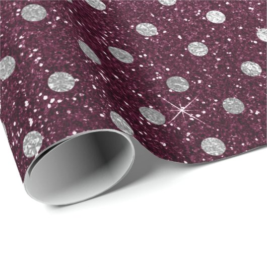 Silver Polka Dots Gray Glitter Beet Burgundy Cadeaupapier (Rol Hoek)