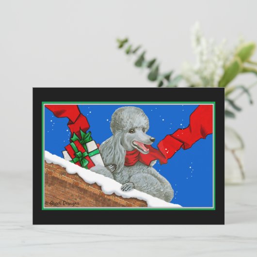 Silver Poodle-kerstkaart/uitnodiging Kaart (Staand voorkant)