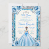 Silver Princess Blue Rozen Quinceanera Uitnodiging (Voorkant)