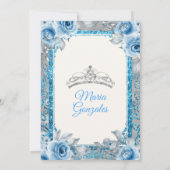 Silver Princess Blue Rozen Quinceanera Uitnodiging (Achterkant)