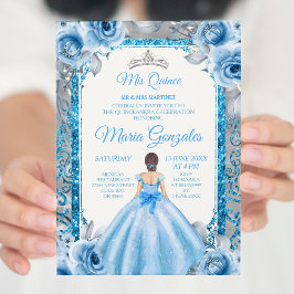 Silver Princess Blue Rozen Quinceanera Uitnodiging