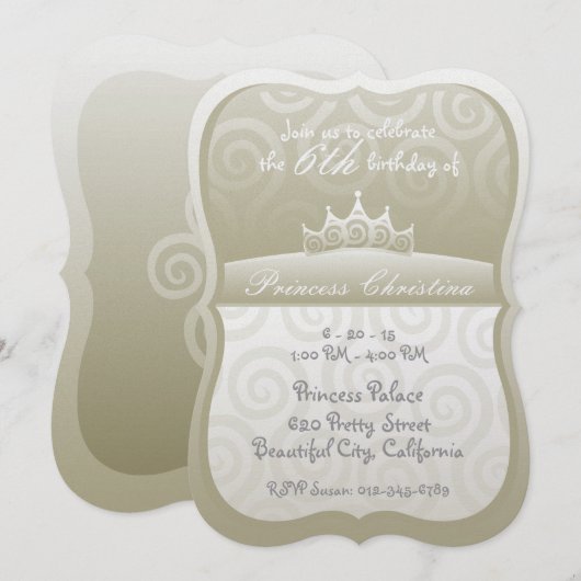 Silver Princess Crown Spirals Birthday Kaart (Voorkant / Achterkant)