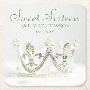 Silver Princess Crown Sweet Sixteen Party Decor Kartonnen Onderzetters