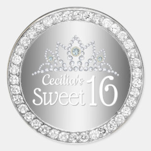 Silver Princess Diamond Tiara Sweet 16 Ronde Sticker