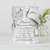  Silver Princess Masquerade Sweet 16 Invite Kaart (Staand voorkant)