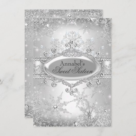 Silver Princess Winter Wonderland Sweet 16 Invite Kaart (Voorkant / Achterkant)
