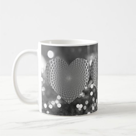 Silver Prismatic Heart Bokeh Faux Glitter Koffiemok (Links)