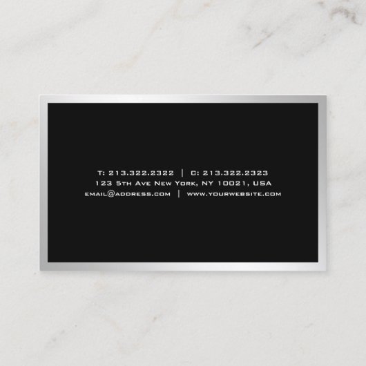 Silver Professional Elegant Eenvoudige Sjabloon Mo Visitekaartje (Achterkant)