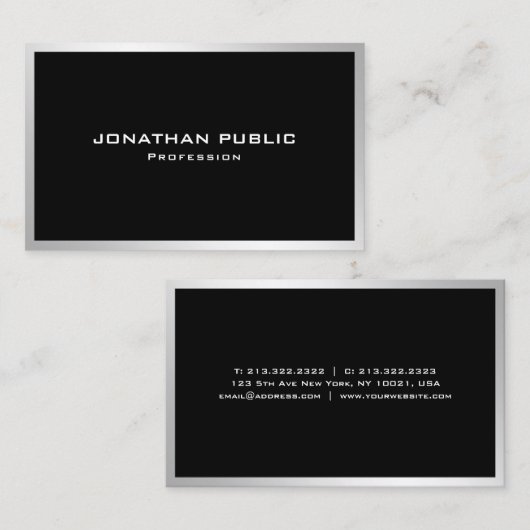 Silver Professional Elegant Eenvoudige Sjabloon Mo Visitekaartje (Voorkant / Achterkant)