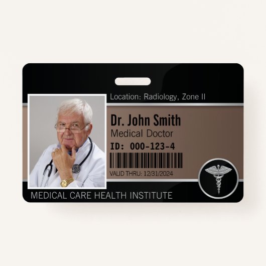 Silver Professional Medical Caduceus Foto ID Badge (Voorkant)