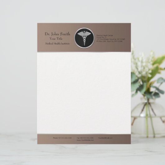 Silver Professional Medical Caduceus - Letterhead Briefhoofd Sjabloon (Staand voorkant)