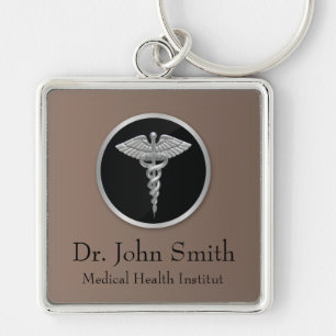 Silver Professional Medical Caduceus Sleutelhanger