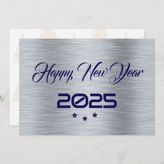 Silver purple wish card New Year met tree stars Feestdagenkaart (Voorkant / Achterkant)