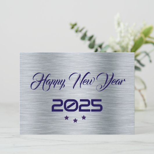 Silver purple wish card New Year met tree stars Feestdagenkaart (Staand voorkant)