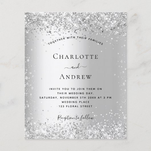 Silver QR-code RSVP budget trouwuitnodiging Flyer (Voorkant)