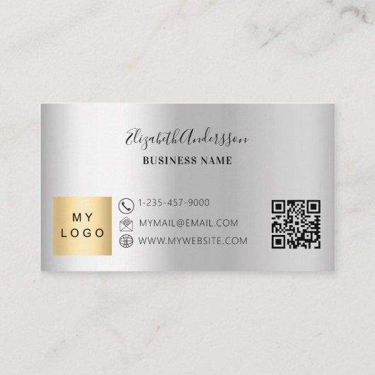 Silver qr code zakelijk logo klantenkaartje (Achterkant)