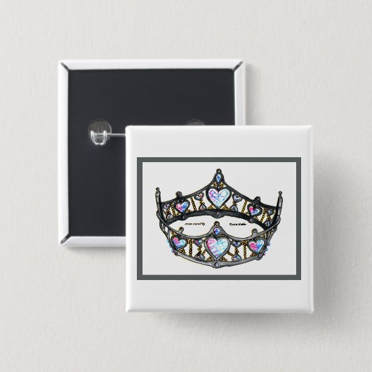 Silver Queen of Hearts crown tiara white button (Voorkant /achterkant)