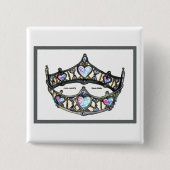 Silver Queen of Hearts crown tiara white button (Voorkant)