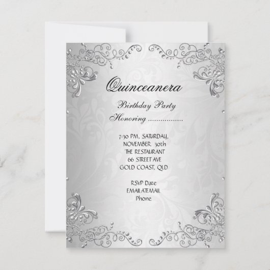 Silver Quinceanera 15th Birthday Masquerade Kaart (Achterkant)