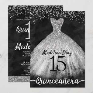 Silver Quinceanera Birthday Invitation Cumpleanos Kaart
