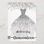 Silver Quinceanera Birthday Invitation Cumpleanos Kaart (Voorkant / Achterkant)
